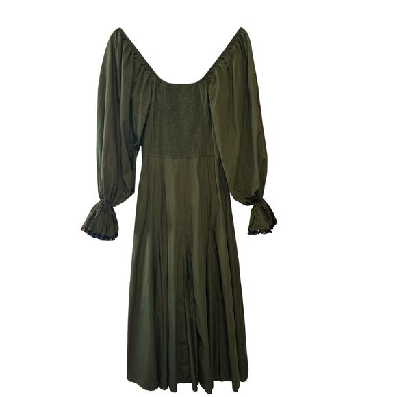 Lug Von Siga Army Green Serena Ruffle Cotton Poplin Midi Dress Size 6 - Picture 4 of 12